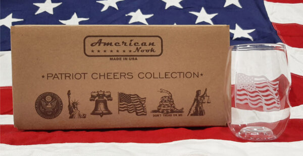 Patriotic 6 piece box set of shatterproof dishwasher safe drinkware.
