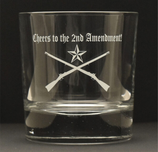 Rocks glass with faux etch decoration.