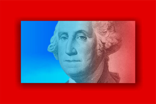 George Washinton Portrait with red color scheme.