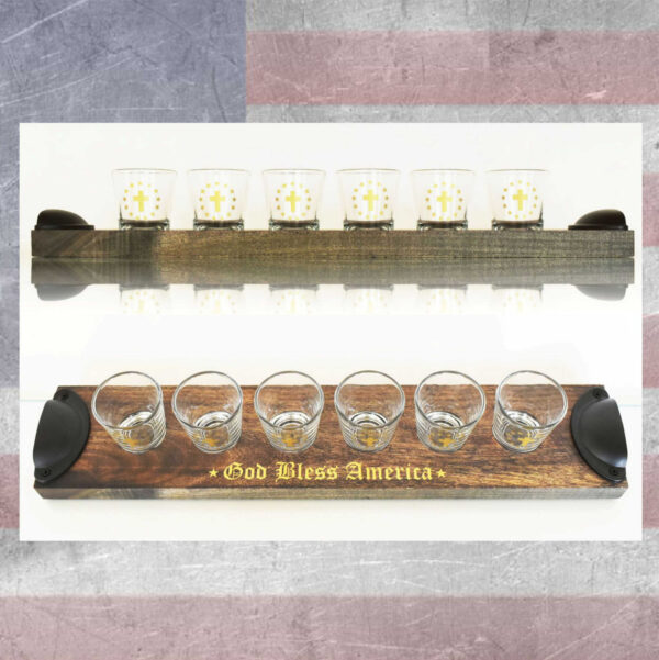 Patriotic whiskey 6 piece shotglass flight.